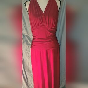 Elegant Red Halter Dress With Ruched Waist